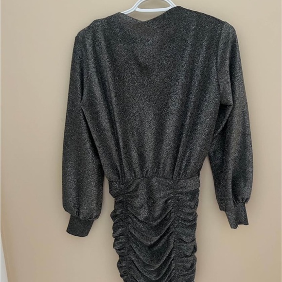 H&M Dresses & Skirts - H&M Metallic Charcoal Ruched Long-Sleeve Mini Dress